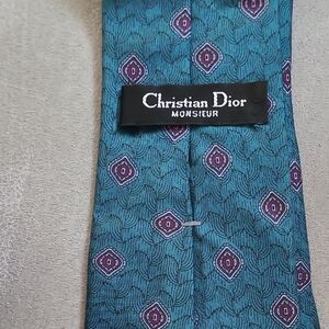 Christan Dior Monsieur Teal and Burgundy Patterned All Silk‎ Tie Woven Italy USA